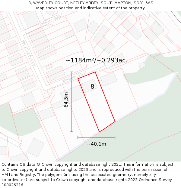 8, WAVERLEY COURT, NETLEY ABBEY, SOUTHAMPTON, SO31 5AS: Plot and title map