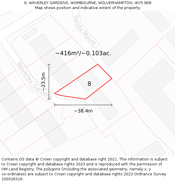 8, WAVERLEY GARDENS, WOMBOURNE, WOLVERHAMPTON, WV5 9EB: Plot and title map