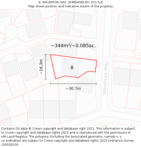8, WAVERTON WAY, SHREWSBURY, SY3 5LE: Plot and title map