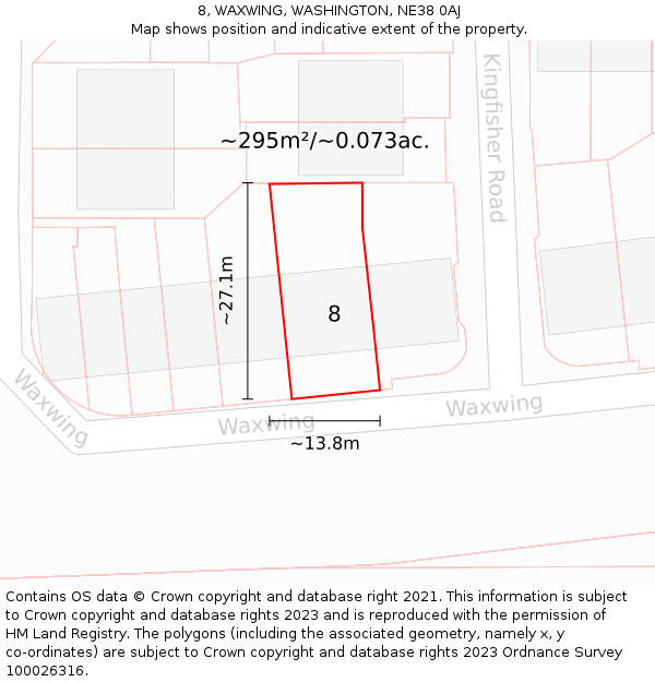 8, WAXWING, WASHINGTON, NE38 0AJ: Plot and title map