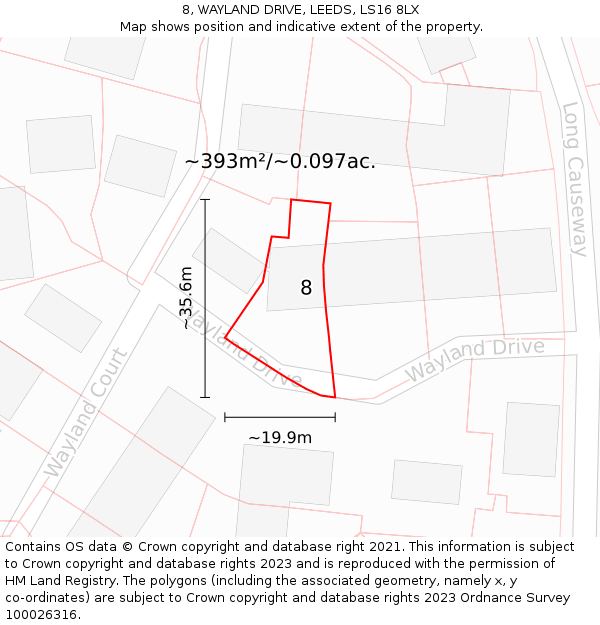 8, WAYLAND DRIVE, LEEDS, LS16 8LX: Plot and title map