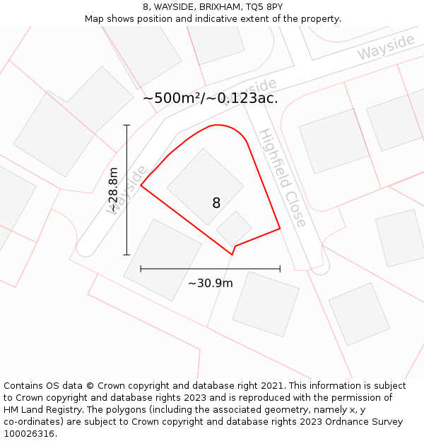 8, WAYSIDE, BRIXHAM, TQ5 8PY: Plot and title map