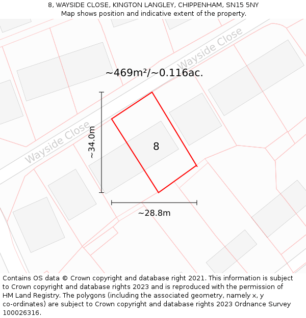8, WAYSIDE CLOSE, KINGTON LANGLEY, CHIPPENHAM, SN15 5NY: Plot and title map