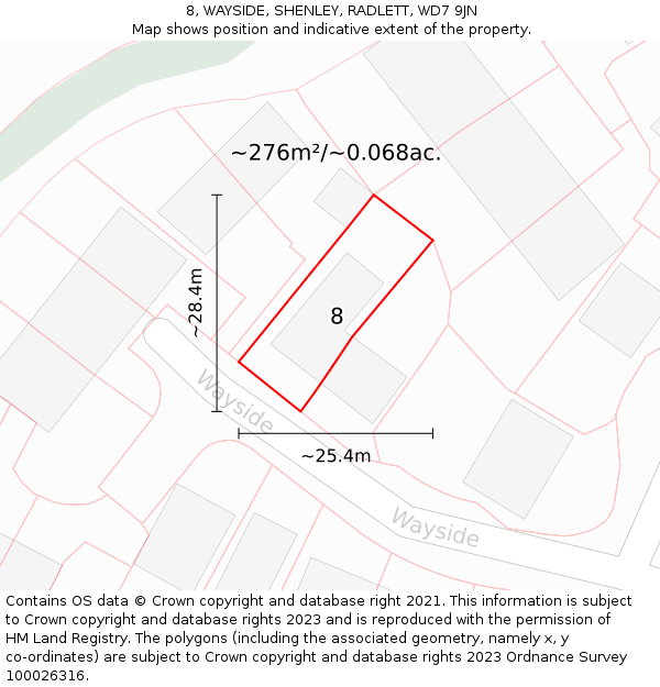 8, WAYSIDE, SHENLEY, RADLETT, WD7 9JN: Plot and title map