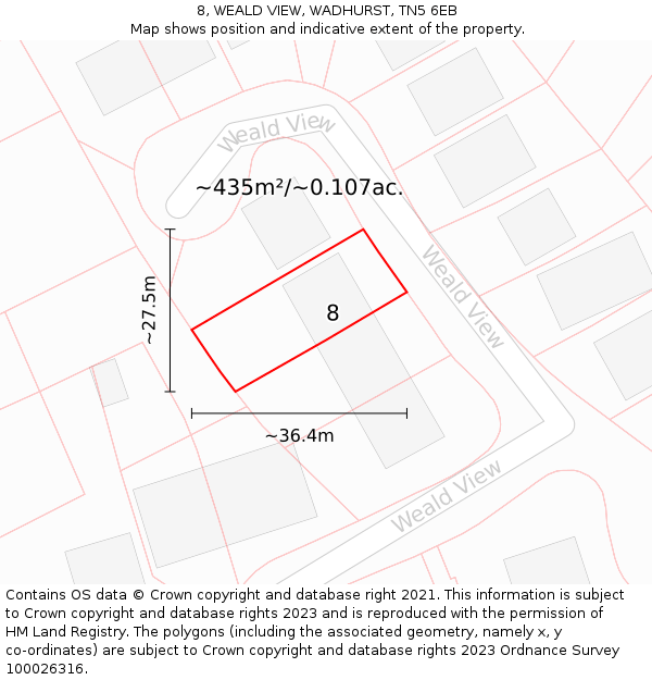 8, WEALD VIEW, WADHURST, TN5 6EB: Plot and title map