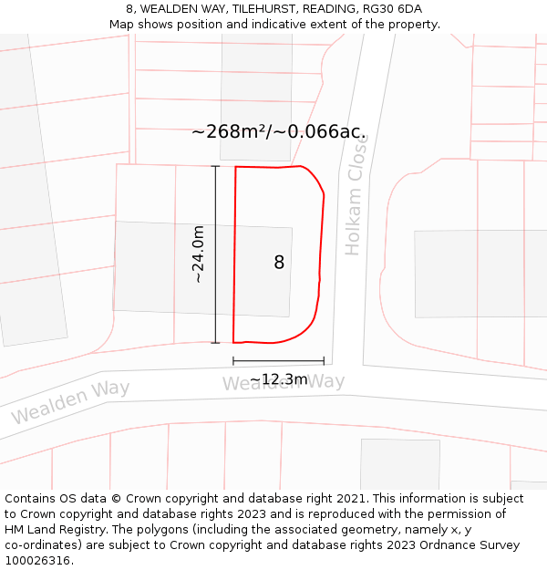 8, WEALDEN WAY, TILEHURST, READING, RG30 6DA: Plot and title map