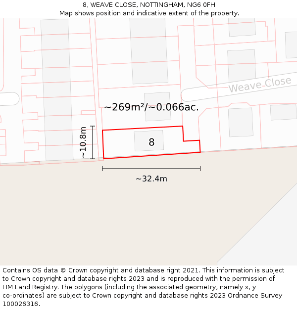 8, WEAVE CLOSE, NOTTINGHAM, NG6 0FH: Plot and title map
