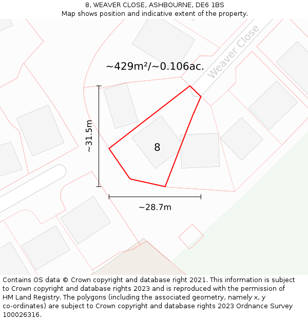 8, WEAVER CLOSE, ASHBOURNE, DE6 1BS: Plot and title map