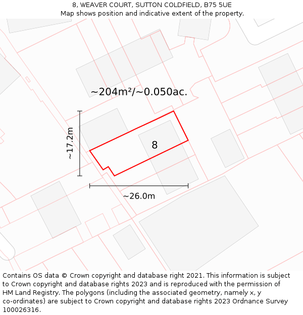 8, WEAVER COURT, SUTTON COLDFIELD, B75 5UE: Plot and title map