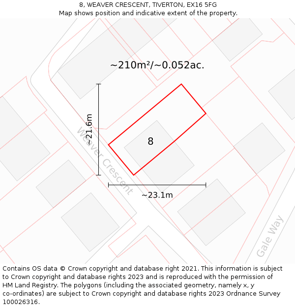 8, WEAVER CRESCENT, TIVERTON, EX16 5FG: Plot and title map