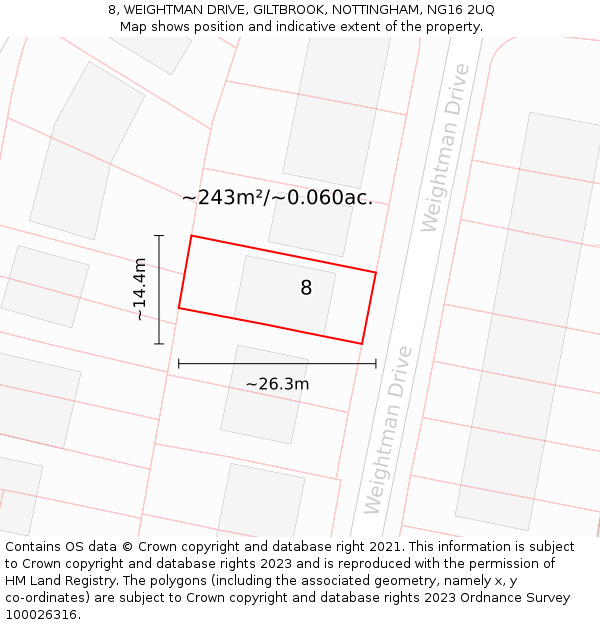 8, WEIGHTMAN DRIVE, GILTBROOK, NOTTINGHAM, NG16 2UQ: Plot and title map