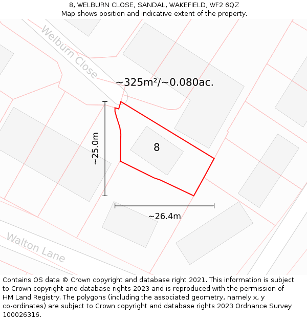 8, WELBURN CLOSE, SANDAL, WAKEFIELD, WF2 6QZ: Plot and title map
