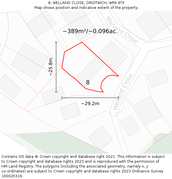 8, WELLAND CLOSE, DROITWICH, WR9 8TX: Plot and title map