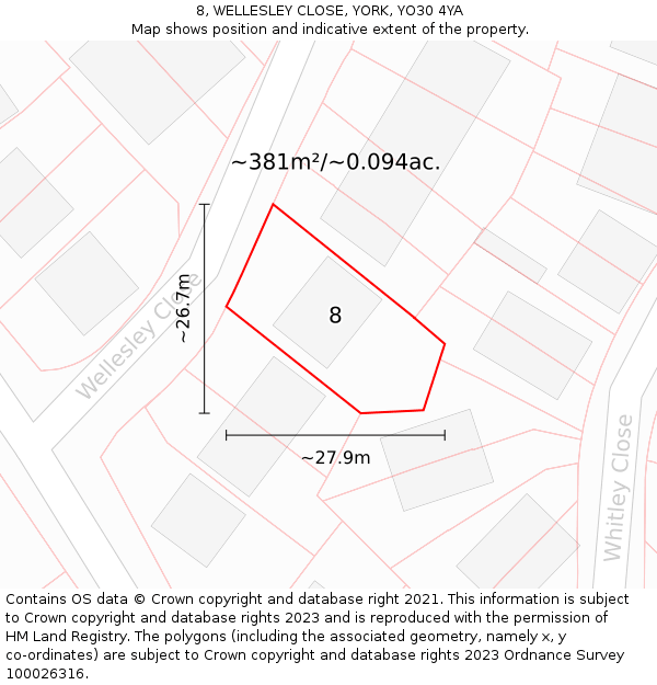 8, WELLESLEY CLOSE, YORK, YO30 4YA: Plot and title map