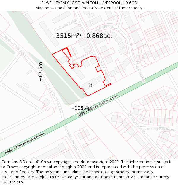 8, WELLFARM CLOSE, WALTON, LIVERPOOL, L9 6GD: Plot and title map