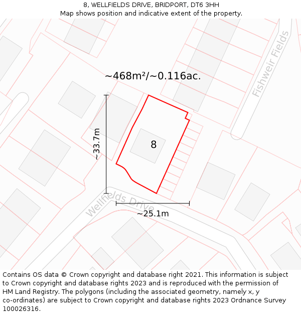 8, WELLFIELDS DRIVE, BRIDPORT, DT6 3HH: Plot and title map
