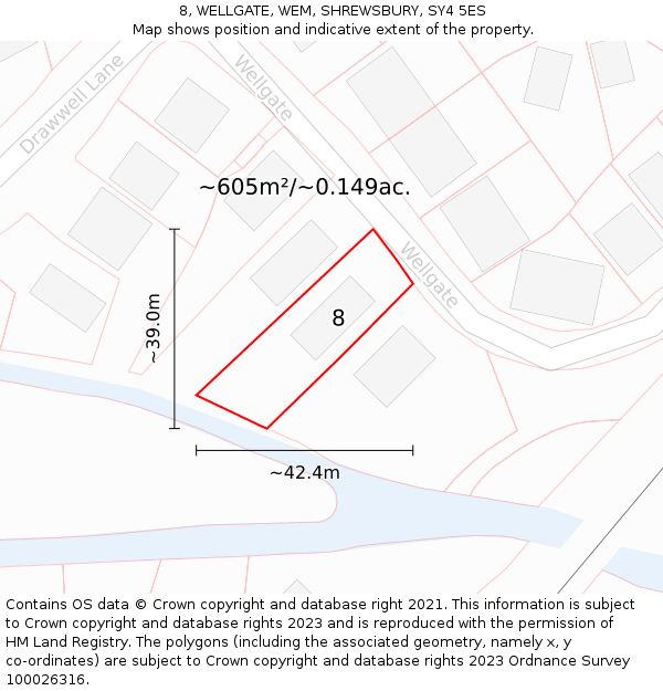 8, WELLGATE, WEM, SHREWSBURY, SY4 5ES: Plot and title map