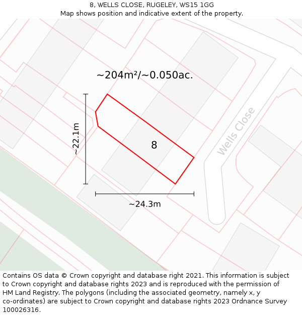 8, WELLS CLOSE, RUGELEY, WS15 1GG: Plot and title map