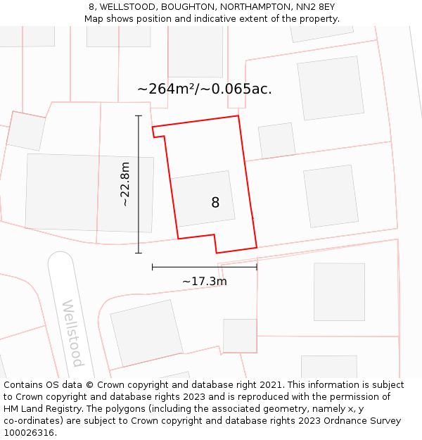 8, WELLSTOOD, BOUGHTON, NORTHAMPTON, NN2 8EY: Plot and title map