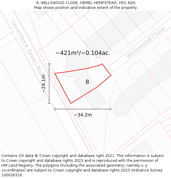8, WELLSWOOD CLOSE, HEMEL HEMPSTEAD, HP2 4QN: Plot and title map