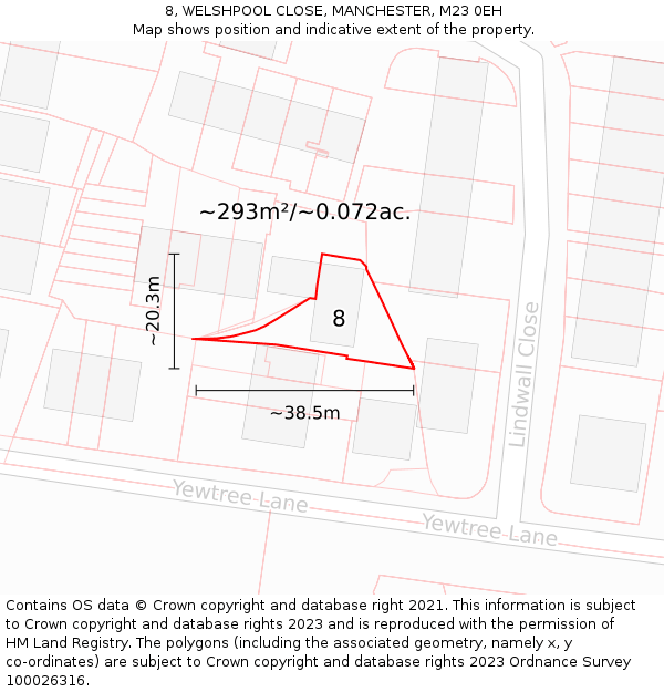 8, WELSHPOOL CLOSE, MANCHESTER, M23 0EH: Plot and title map