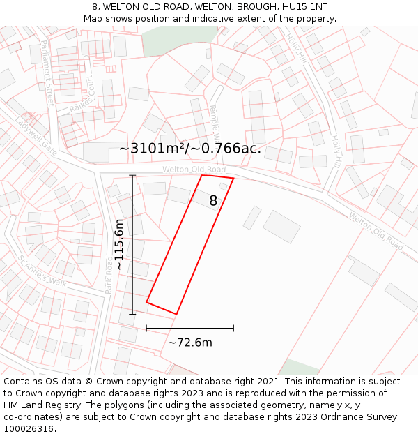 8, WELTON OLD ROAD, WELTON, BROUGH, HU15 1NT: Plot and title map