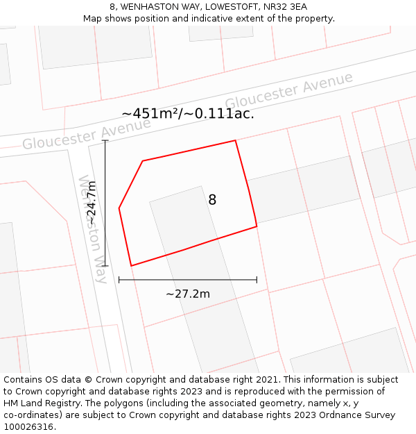 8, WENHASTON WAY, LOWESTOFT, NR32 3EA: Plot and title map