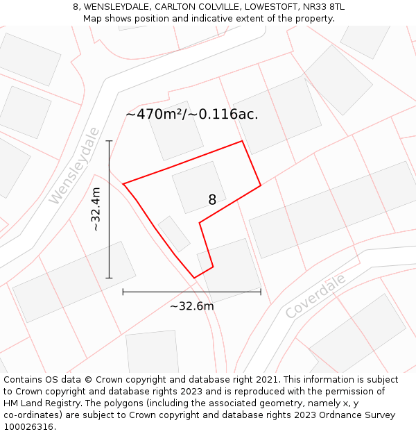 8, WENSLEYDALE, CARLTON COLVILLE, LOWESTOFT, NR33 8TL: Plot and title map