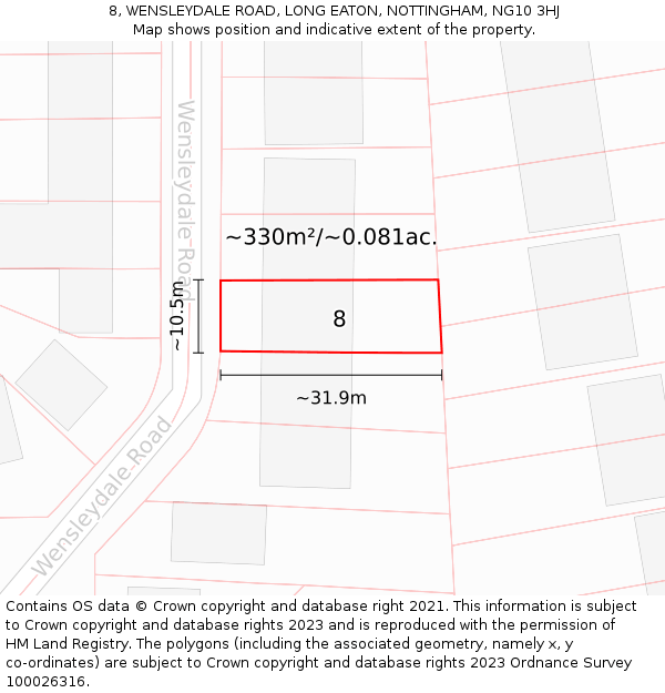 8, WENSLEYDALE ROAD, LONG EATON, NOTTINGHAM, NG10 3HJ: Plot and title map