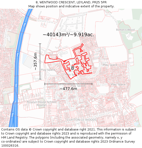 8, WENTWOOD CRESCENT, LEYLAND, PR25 5PR: Plot and title map