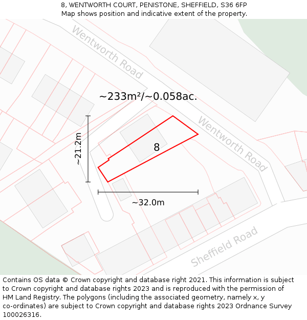 8, WENTWORTH COURT, PENISTONE, SHEFFIELD, S36 6FP: Plot and title map
