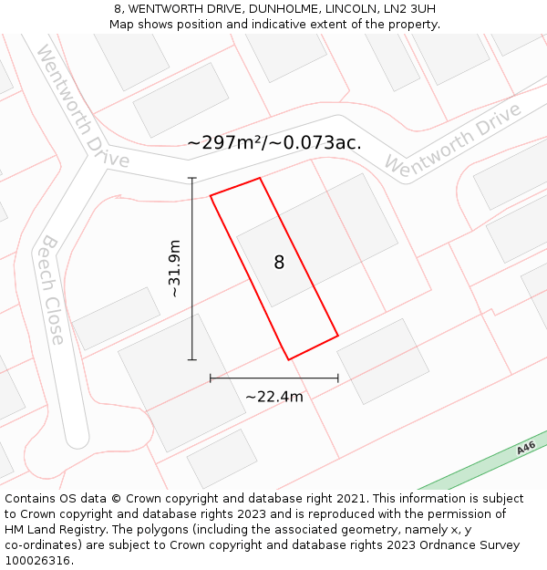 8, WENTWORTH DRIVE, DUNHOLME, LINCOLN, LN2 3UH: Plot and title map