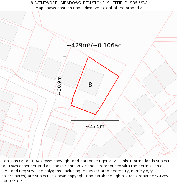 8, WENTWORTH MEADOWS, PENISTONE, SHEFFIELD, S36 6SW: Plot and title map