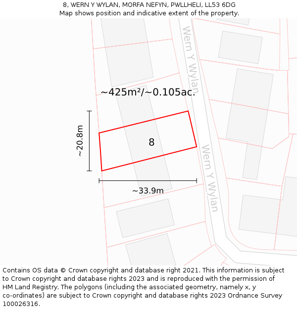 8, WERN Y WYLAN, MORFA NEFYN, PWLLHELI, LL53 6DG: Plot and title map