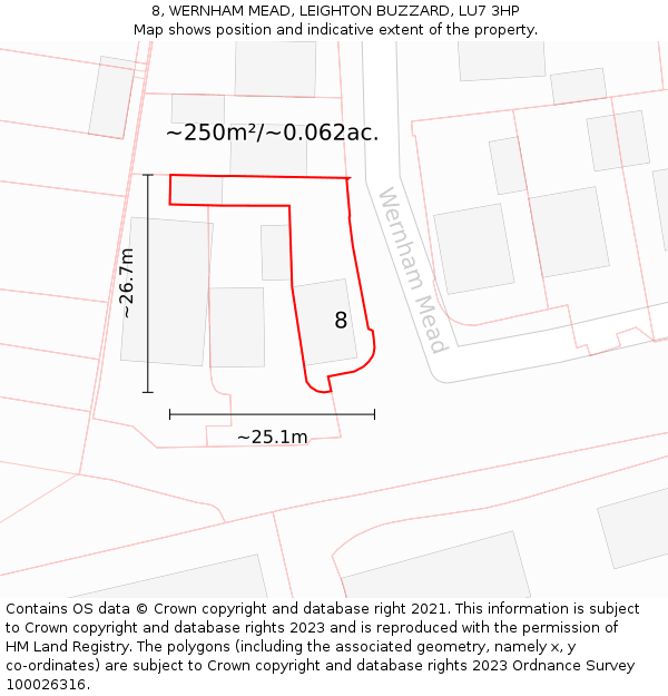 8, WERNHAM MEAD, LEIGHTON BUZZARD, LU7 3HP: Plot and title map