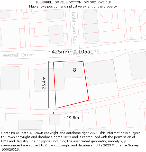 8, WERRELL DRIVE, WOOTTON, OXFORD, OX1 5LF: Plot and title map