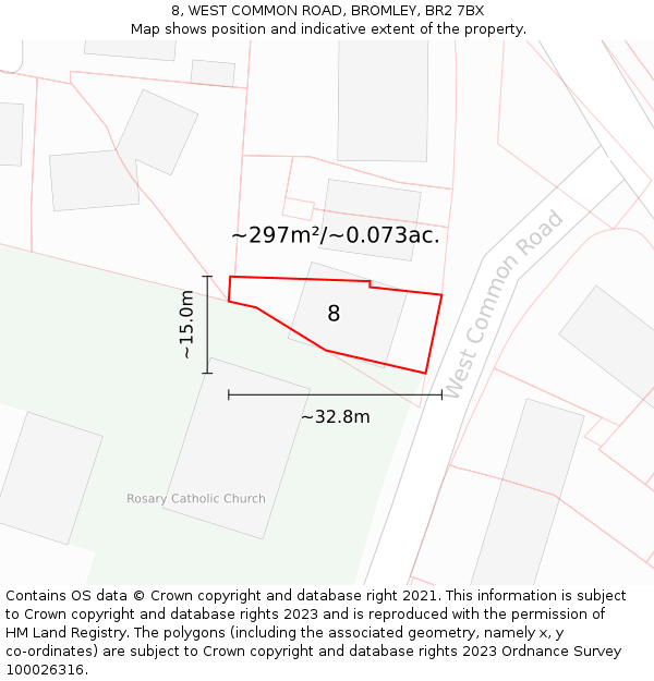 8, WEST COMMON ROAD, BROMLEY, BR2 7BX: Plot and title map