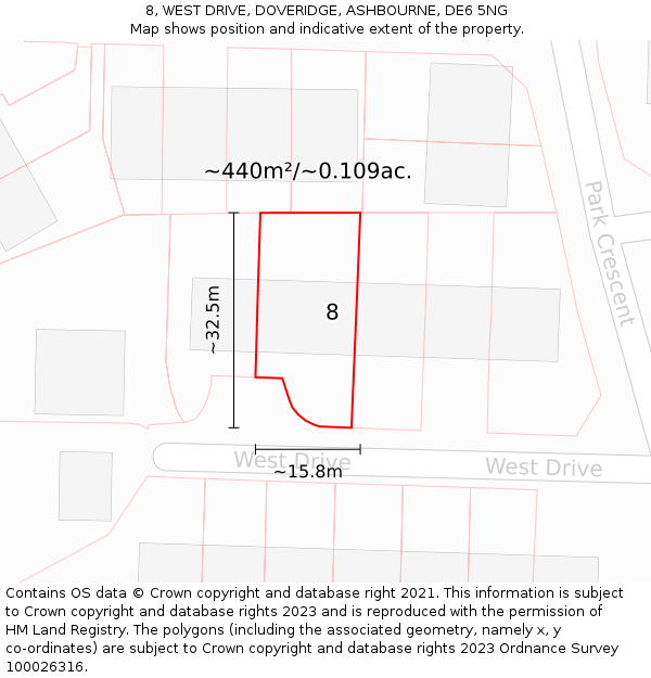 8, WEST DRIVE, DOVERIDGE, ASHBOURNE, DE6 5NG: Plot and title map