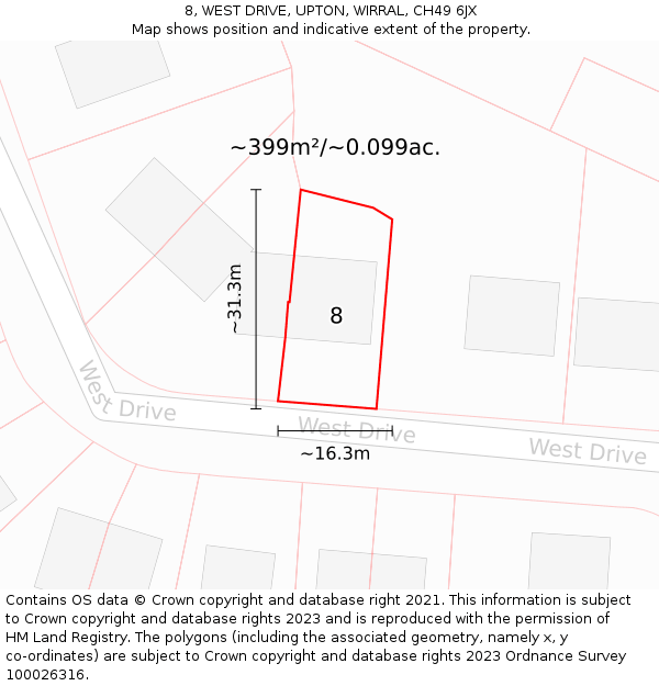 8, WEST DRIVE, UPTON, WIRRAL, CH49 6JX: Plot and title map
