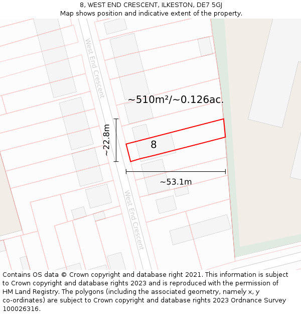 8, WEST END CRESCENT, ILKESTON, DE7 5GJ: Plot and title map
