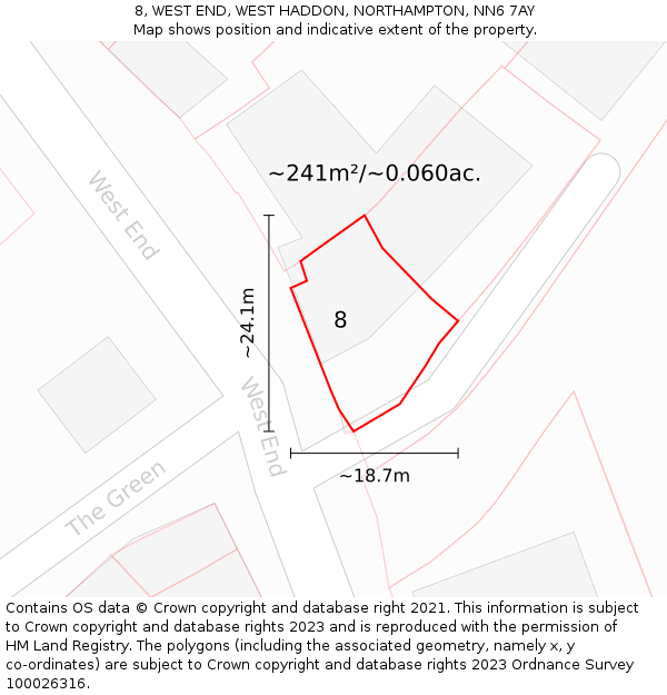 8, WEST END, WEST HADDON, NORTHAMPTON, NN6 7AY: Plot and title map