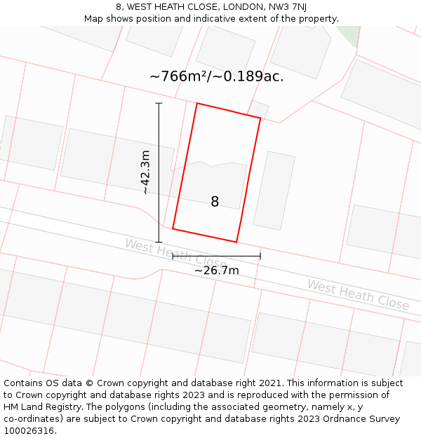 8, WEST HEATH CLOSE, LONDON, NW3 7NJ: Plot and title map