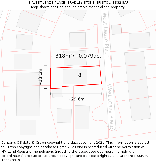 8, WEST LEAZE PLACE, BRADLEY STOKE, BRISTOL, BS32 8AF: Plot and title map