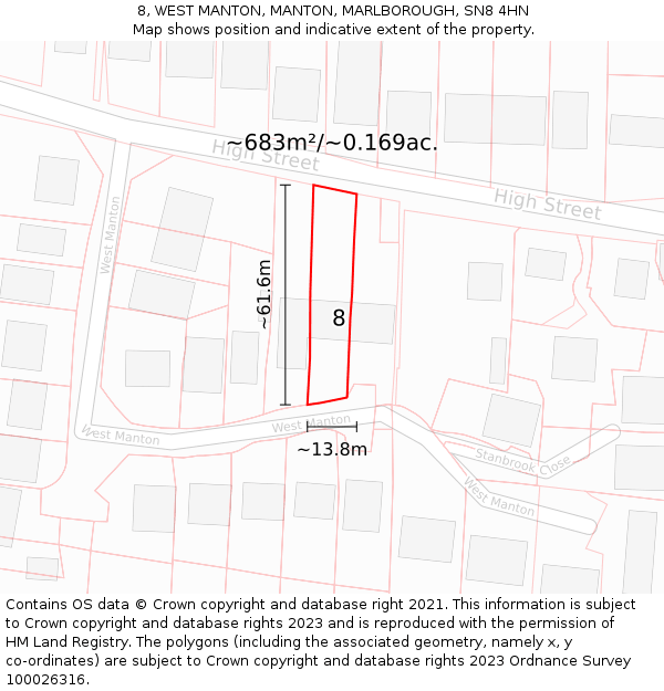 8, WEST MANTON, MANTON, MARLBOROUGH, SN8 4HN: Plot and title map
