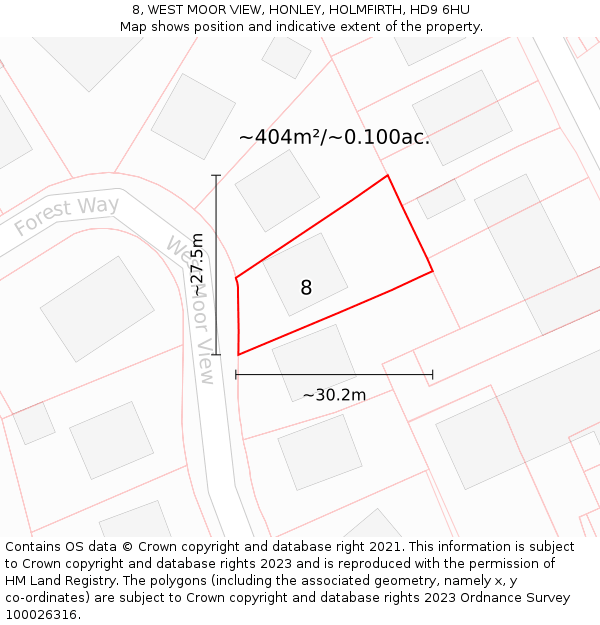 8, WEST MOOR VIEW, HONLEY, HOLMFIRTH, HD9 6HU: Plot and title map