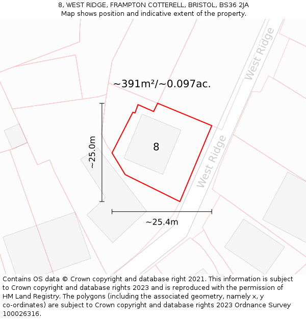 8, WEST RIDGE, FRAMPTON COTTERELL, BRISTOL, BS36 2JA: Plot and title map