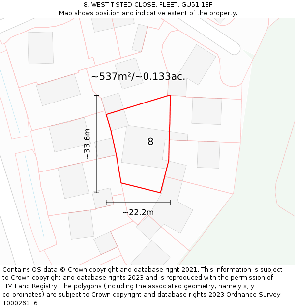 8, WEST TISTED CLOSE, FLEET, GU51 1EF: Plot and title map