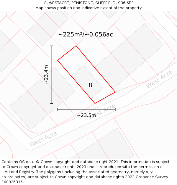 8, WESTACRE, PENISTONE, SHEFFIELD, S36 6BF: Plot and title map