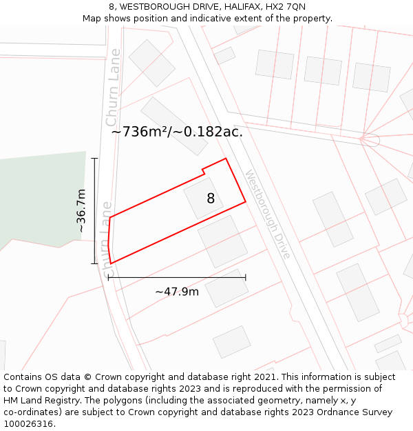 8, WESTBOROUGH DRIVE, HALIFAX, HX2 7QN: Plot and title map