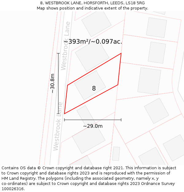 8, WESTBROOK LANE, HORSFORTH, LEEDS, LS18 5RG: Plot and title map